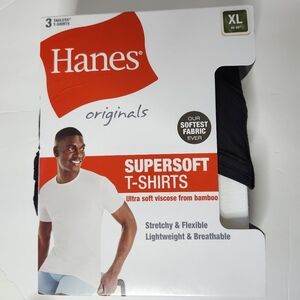 Hanes Originals Mens XL 3 Pack SuperSoft Bamboo Tshirts Classic Crewneck Stretch